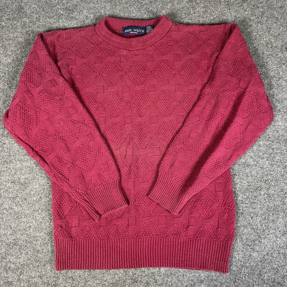 Vintage John Weitz Sweater Mens M Red Maroon Knit Pullover USA 90s Grandpa‎